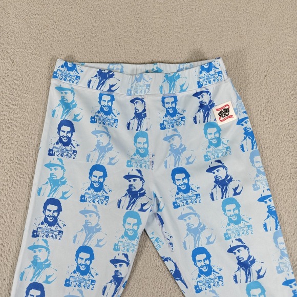 Asaali Jean Co Leggings Womens Small Blue White Mugshot Print Stretch Pants - Picture 2 of 10